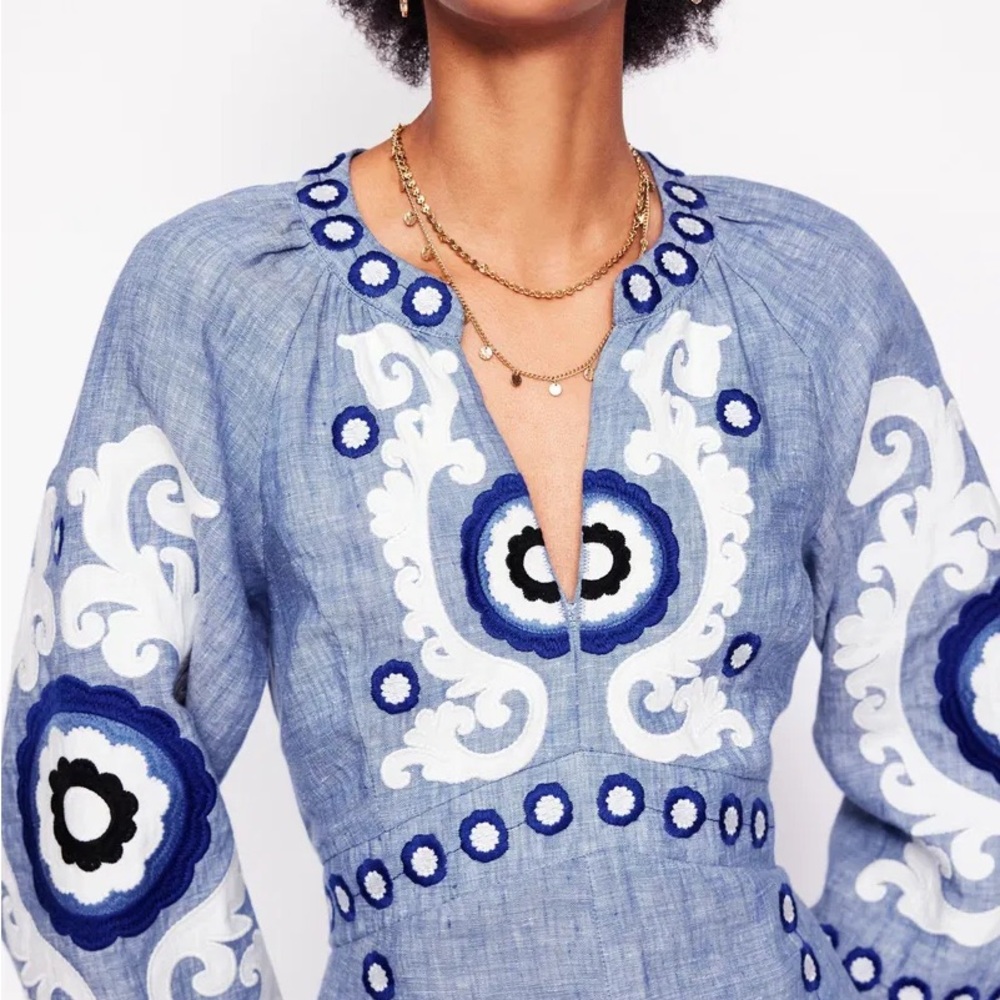 Boden Blue Embroidered Maxi Dress - Picture 5 of 9